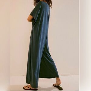 Free People Beach Size M/L Mallorca Luster Jumpsuit in Blue Cozy Cottagecore